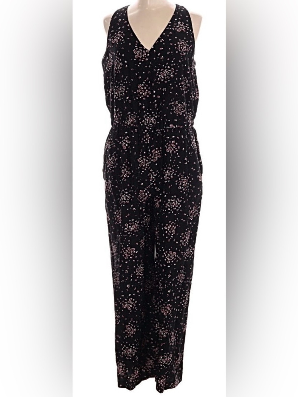 Black Floral Print Jumpsuit - Women's Casual Sleeveless